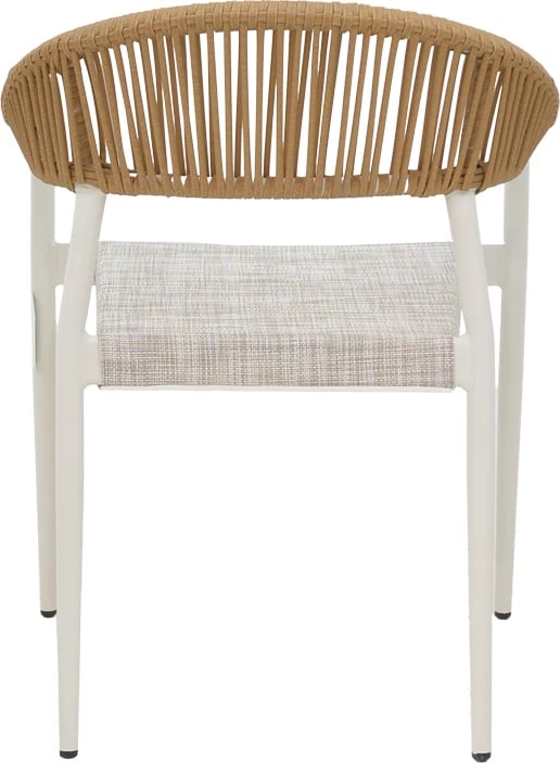 Karrige alumini e grumbullueshme, kornizë e bardhë-tekstilen dhe ratan ngjyrë natyrale, 57x56x78cm