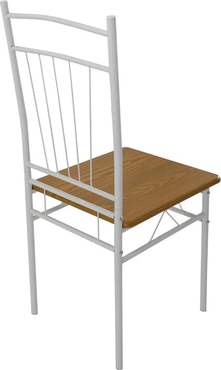 Tavolinë me karrige Roza II, set 5 copë, MDF natyrale, këmbë metalike të bardha, 110x60x74cm