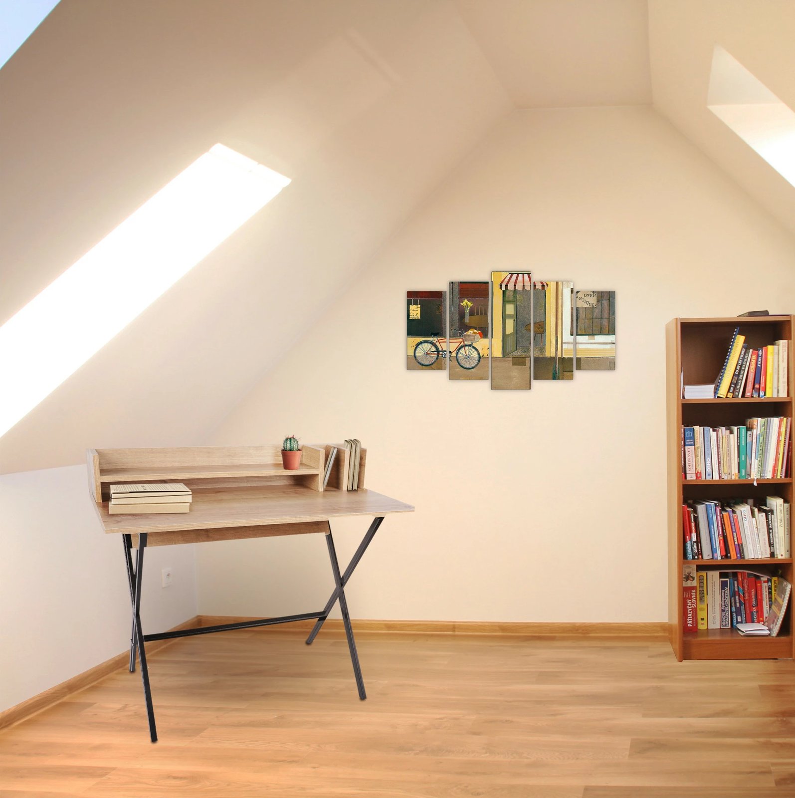 Tavolinë pune për studime Skye Decor, ngjyrë lis dhe e zezë, Lozan