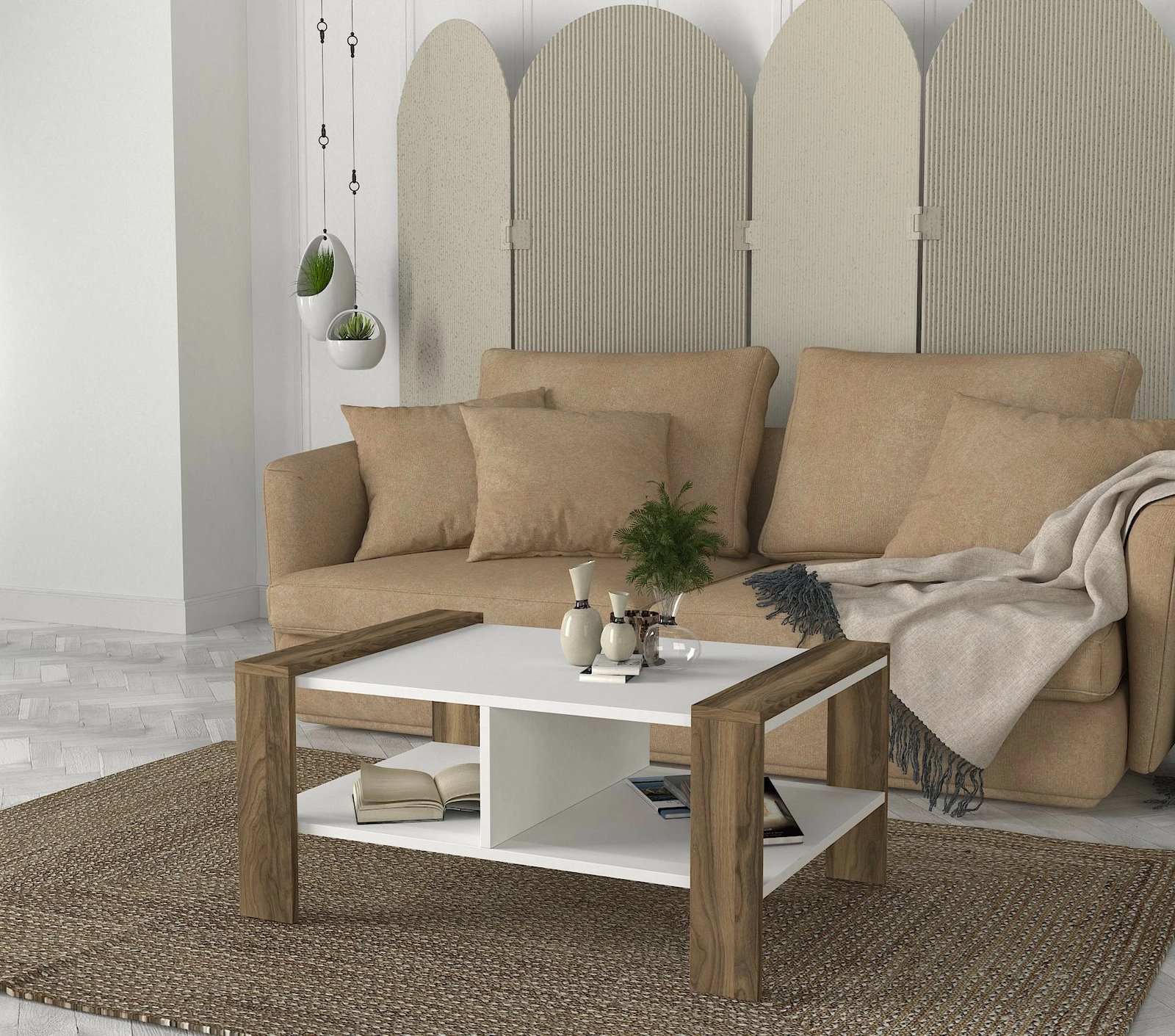 Tavolinë kafeje Skye Decor, Erica, e bardhë dhe arre