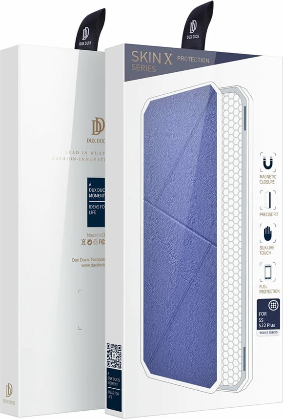 Mbështjellës Dux Ducis Skin X për Samsung Galaxy S22+, me xhep kartelash, me qëndrim, Blu