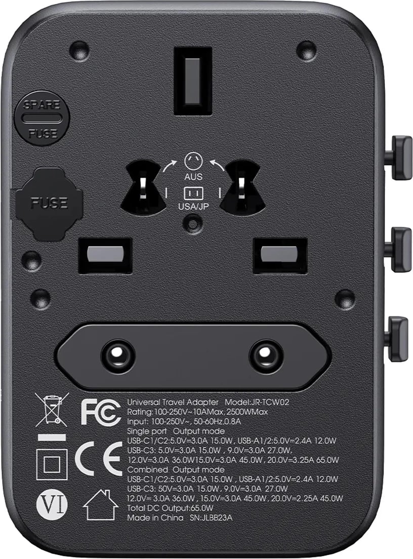 Adapter udhëtimi universal Joyroom JR-TCW02, 65W, 3x USB-C, 2x USB-A, i zi
