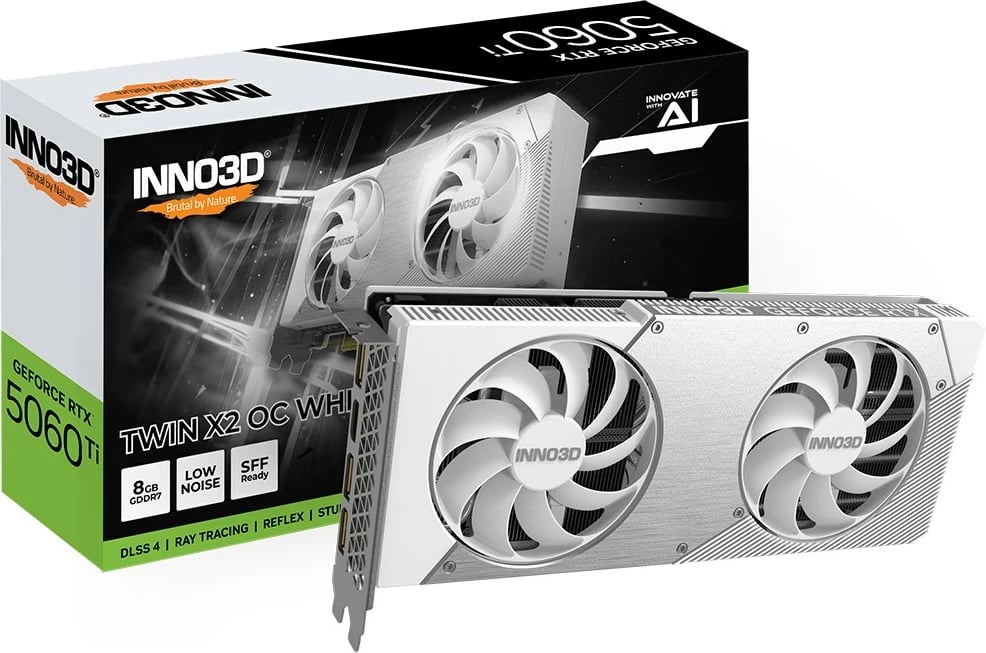 Kartelë grafike INNO3D GeForce RTX 5060 Ti TWIN X2 OC, 8 GB GDDR7, Bardhë