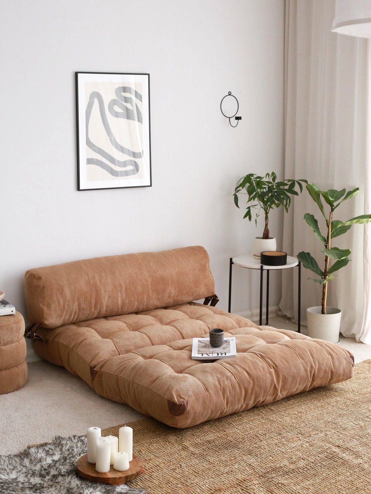 Divan-krevat 2 vende, kadife, ngjyrë camel, Atelier del Sofa, Fold