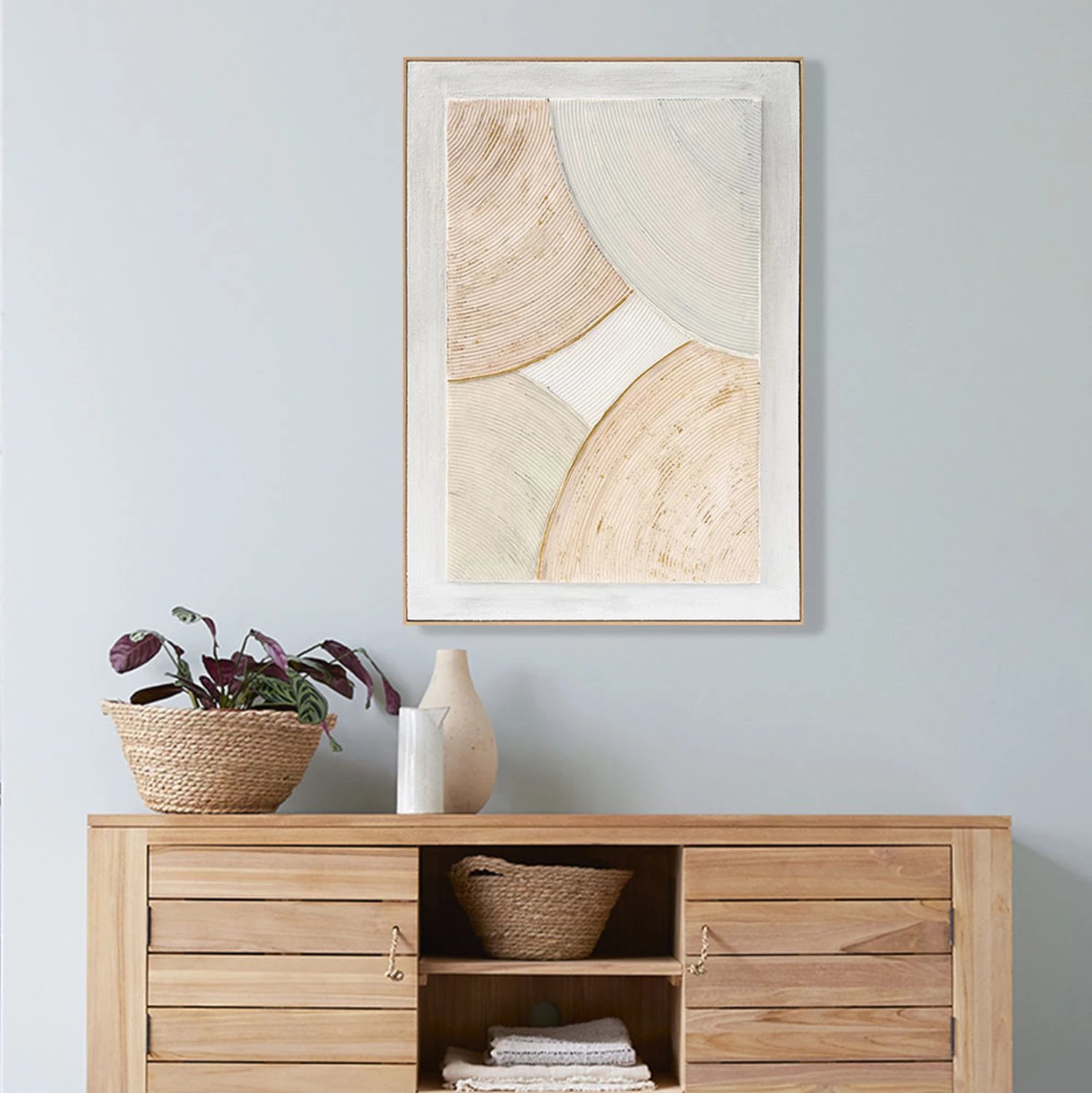 Pikturë muri 3D FH4554 me kornizë PS ngjyrë bezhë, forma të lakuara, 72x5x102 cm