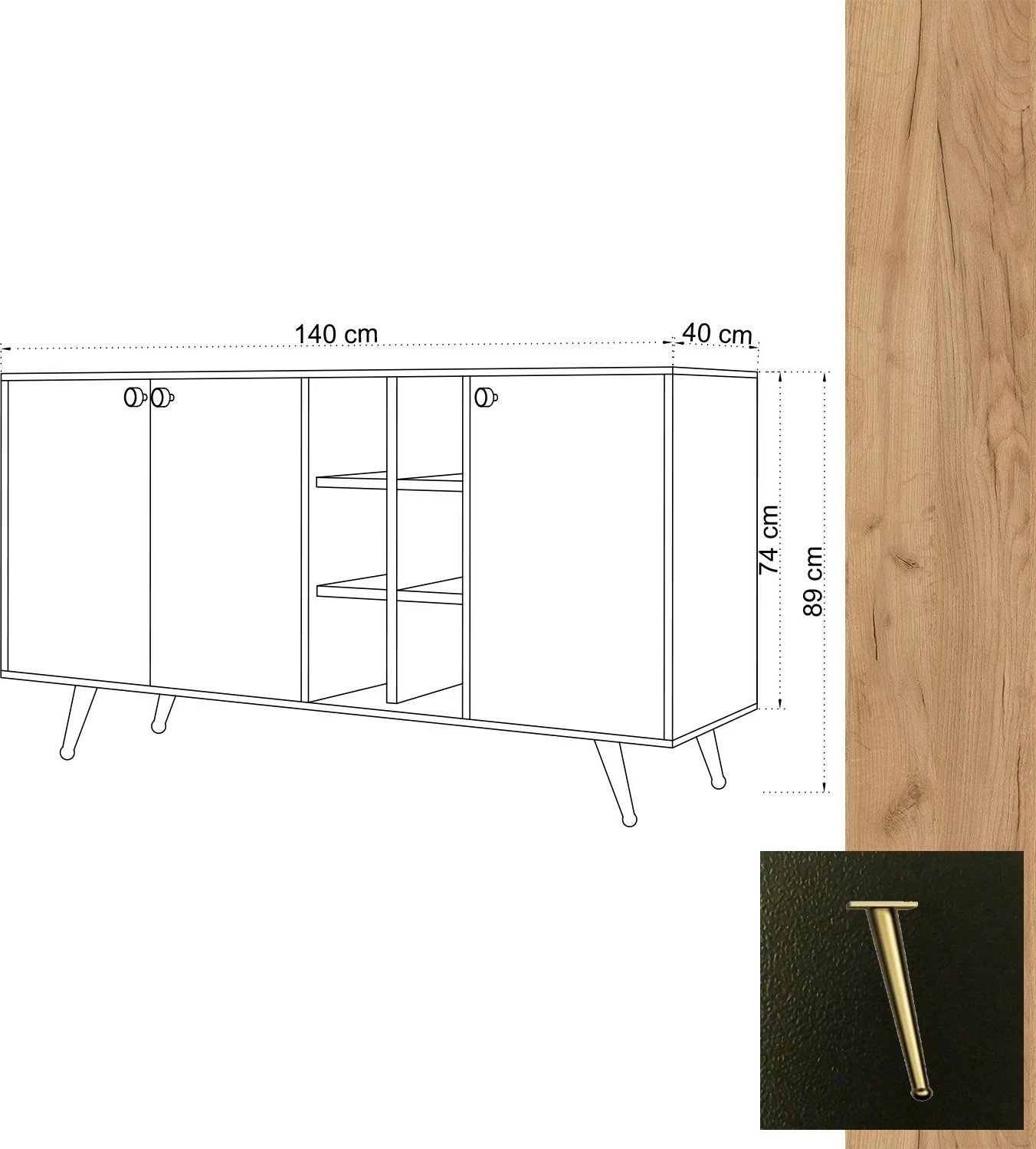 Konsolë Hanah Home, VEİT, ngjyrë lis dhe e zezë, 140x40x89cm