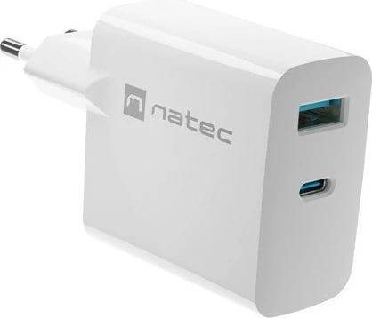 Karikues muri Natec Ribera GaN, 65W, 1x USB-A + 1x USB-C, Bardhë