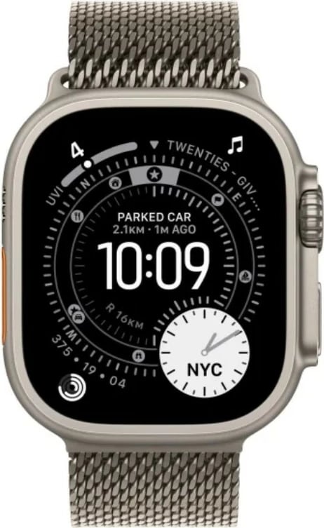 Smartwatch, Apple, Watch Ultra 3 GPS + Cellular, 49 mm kasë titan, 64 GB, ekran LTPO Retina, natyral, me rrip Milanese S