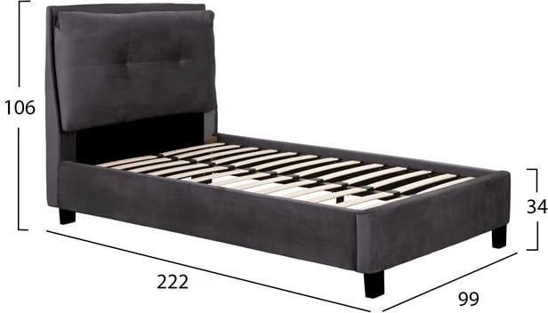 Shtrat Riley FH561.01, 90x200cm, me pëlhurë kadife Gri