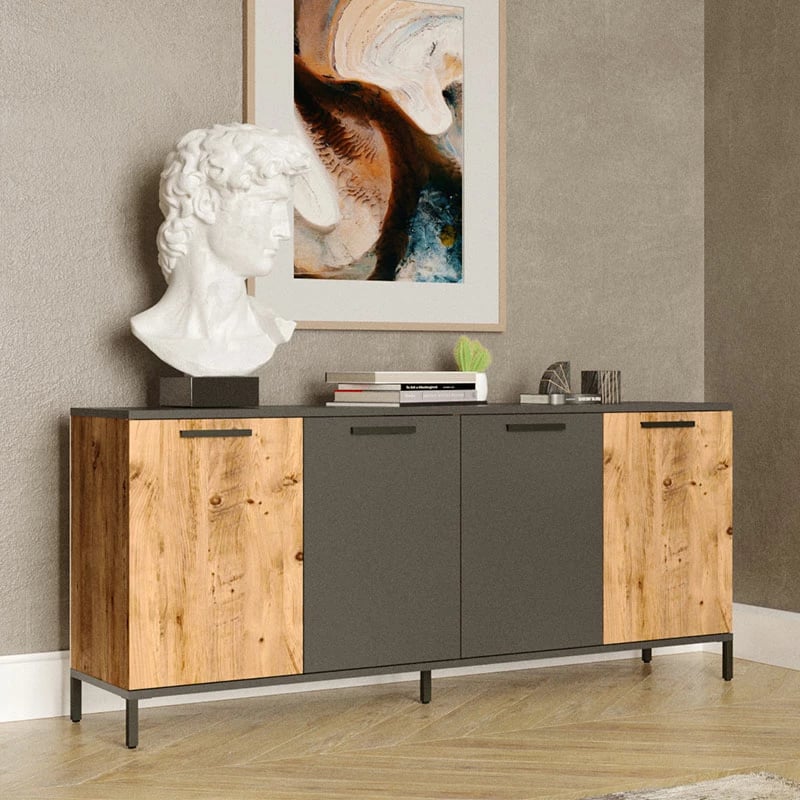 Bufe Kermit ngjyrë gri e errët-lisi 160x40x72cm