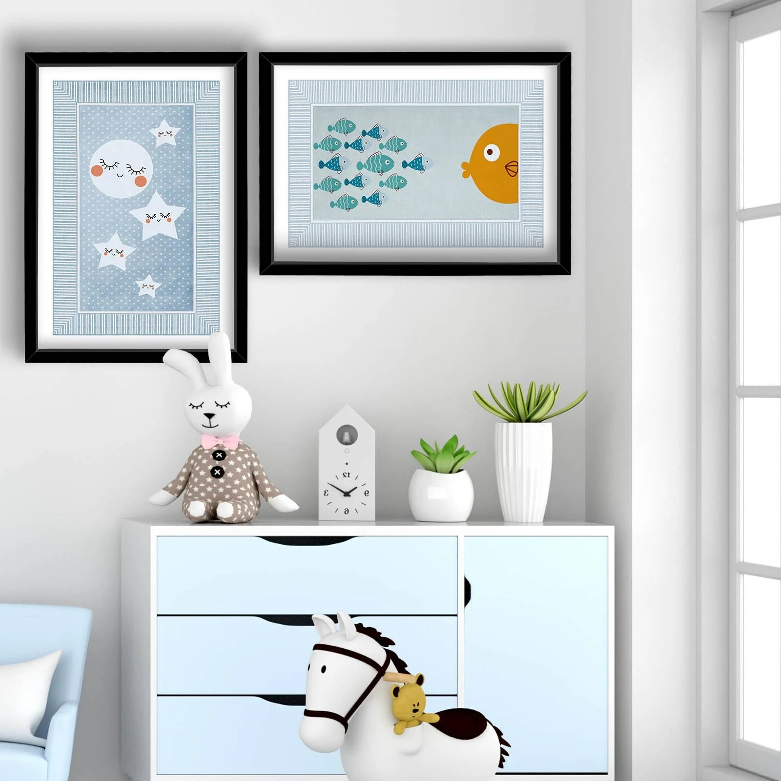 Pikturë dekorative me kornizë, 2 copë, ngjyrë kaltër-portokalli-bardhë, Wallity, 2P3853SCT-006