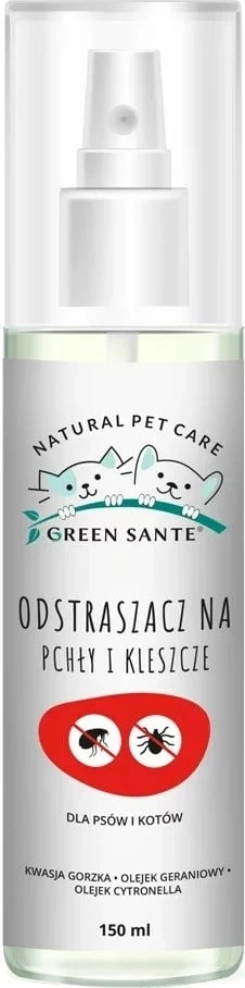 Sprej natyral kundër pleshtave dhe rriqrave për qen dhe mace JM Sante Green Sante, 150 ml