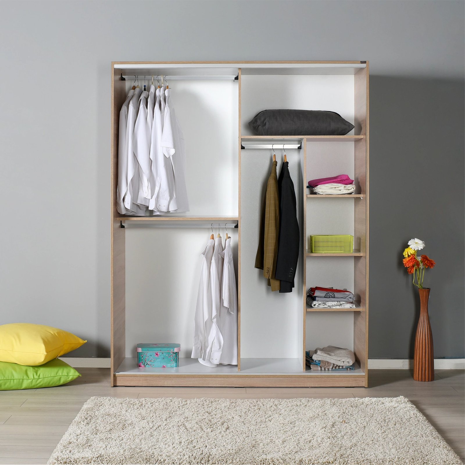 Dollap Hanah Home, SWD-716-SS-3, ngjyrë sonomo, me derë pasqyre, 160x207x60cm