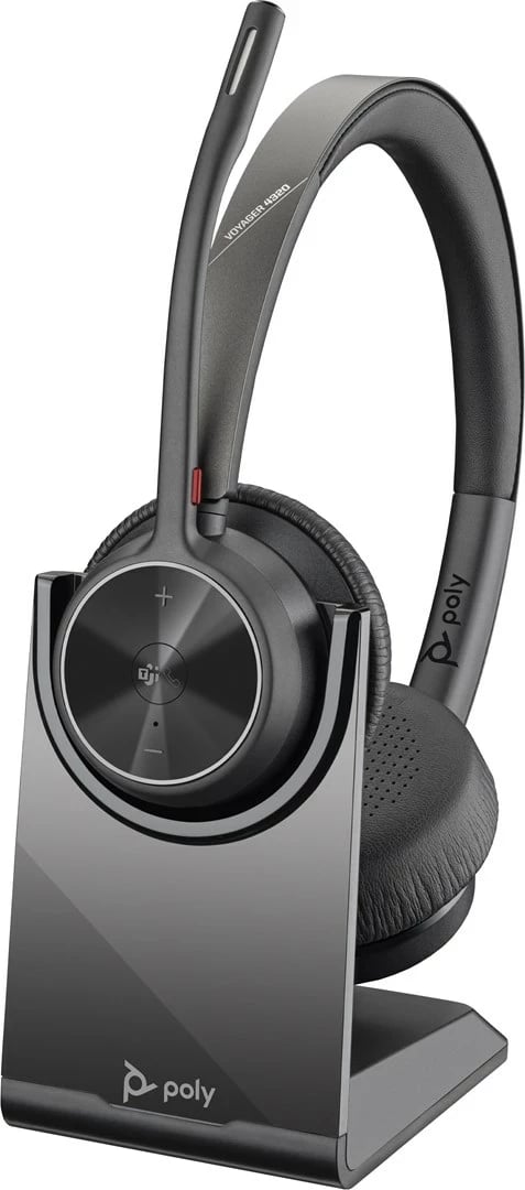 Kufje POLY Voyager 4320-M me dongle BT700 dhe qëndrim karikimi, e zezë