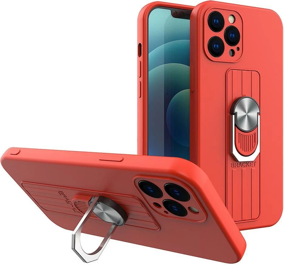 Mbështjellës silikoni Hurtel Ring Case për Samsung Galaxy S22 Ultra, me mbajtëse gishti dhe bazë, Kuq