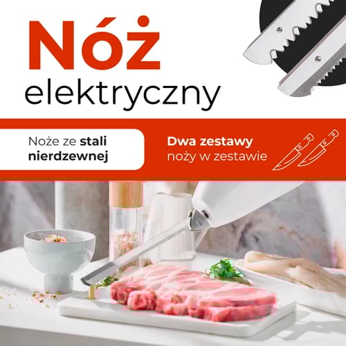 Thikë elektrike, Adler AD 4512, 180 W, 2 sete tehe inox, buton sigurie, teh 17 cm, e bardhë