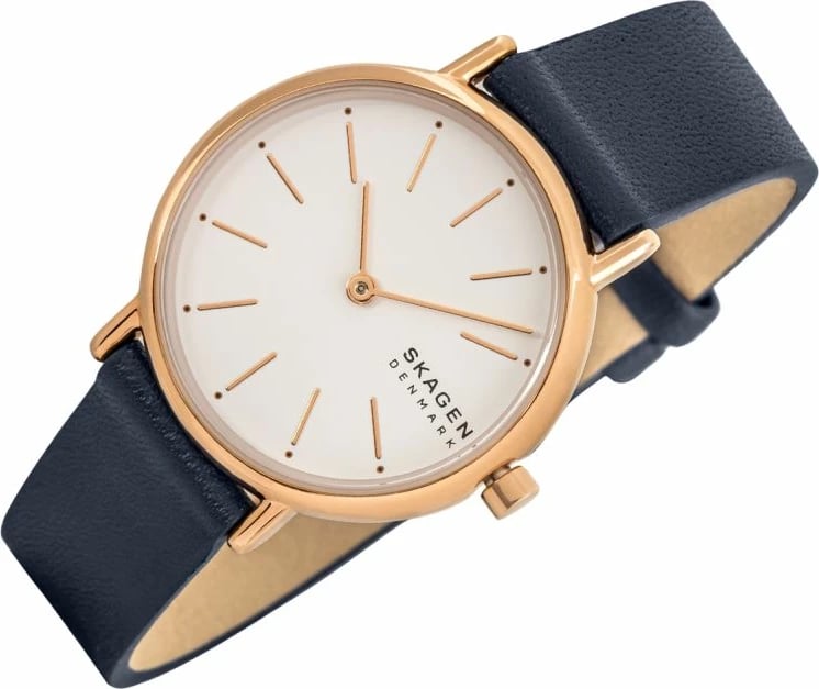 Orë dore për femra Skagen, rozë gold me rrip blu