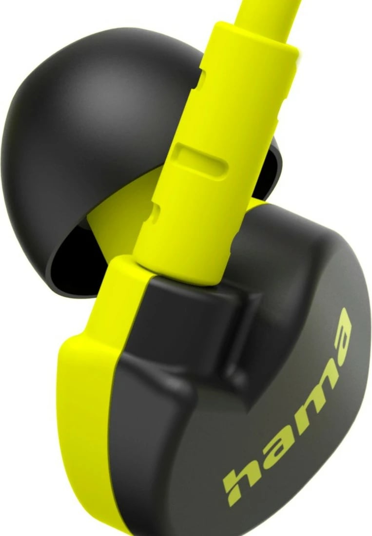 Kufje in-ear me mikrofon Hama Freedom Athletics II, Bluetooth 5.3, kapëse pas veshi, USB-C, rezistente ndaj djersës, e verdhë/zezë