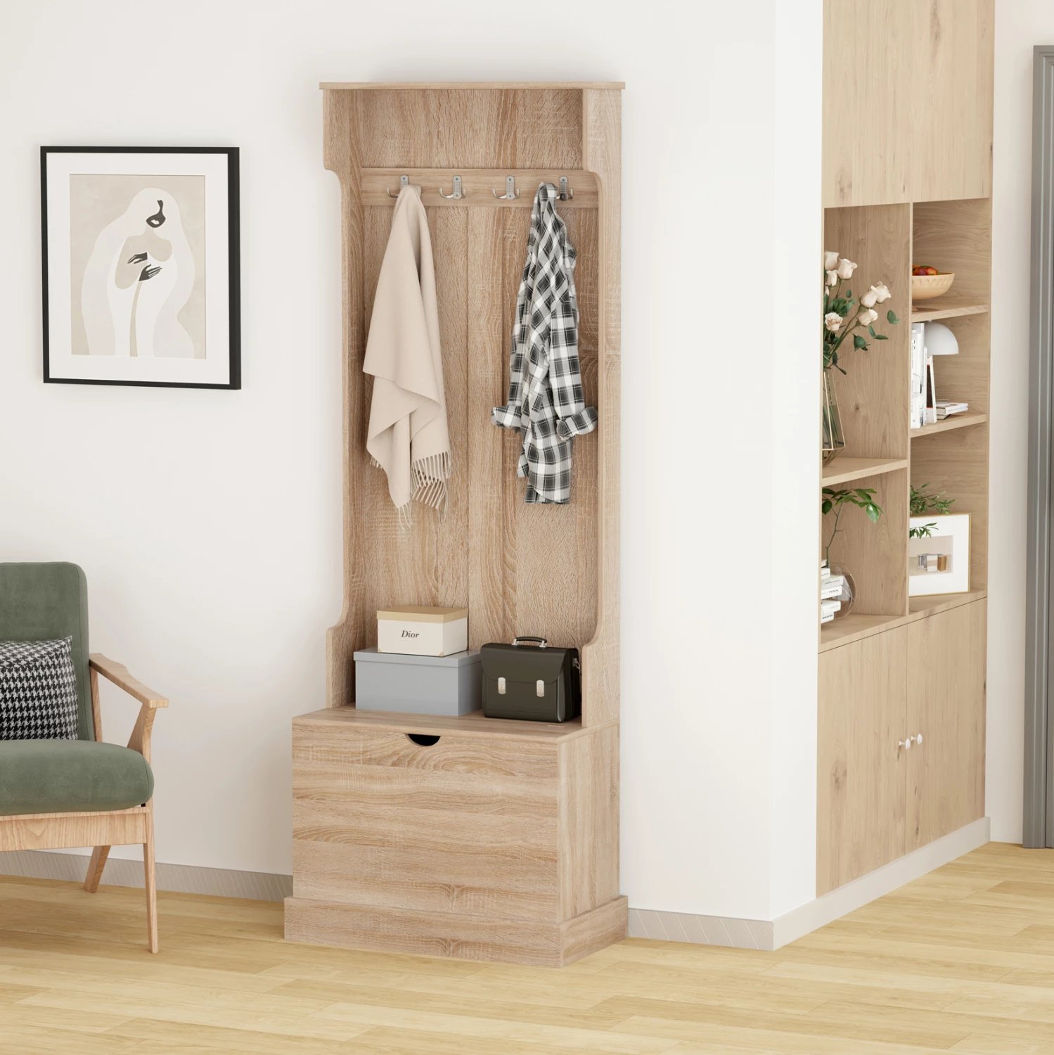 Mobilje hyrëse KAYLOR FH2474.01 me varëse dhe hapësirë ruajtjeje-MDF në Sonama 65x34x180Hcm