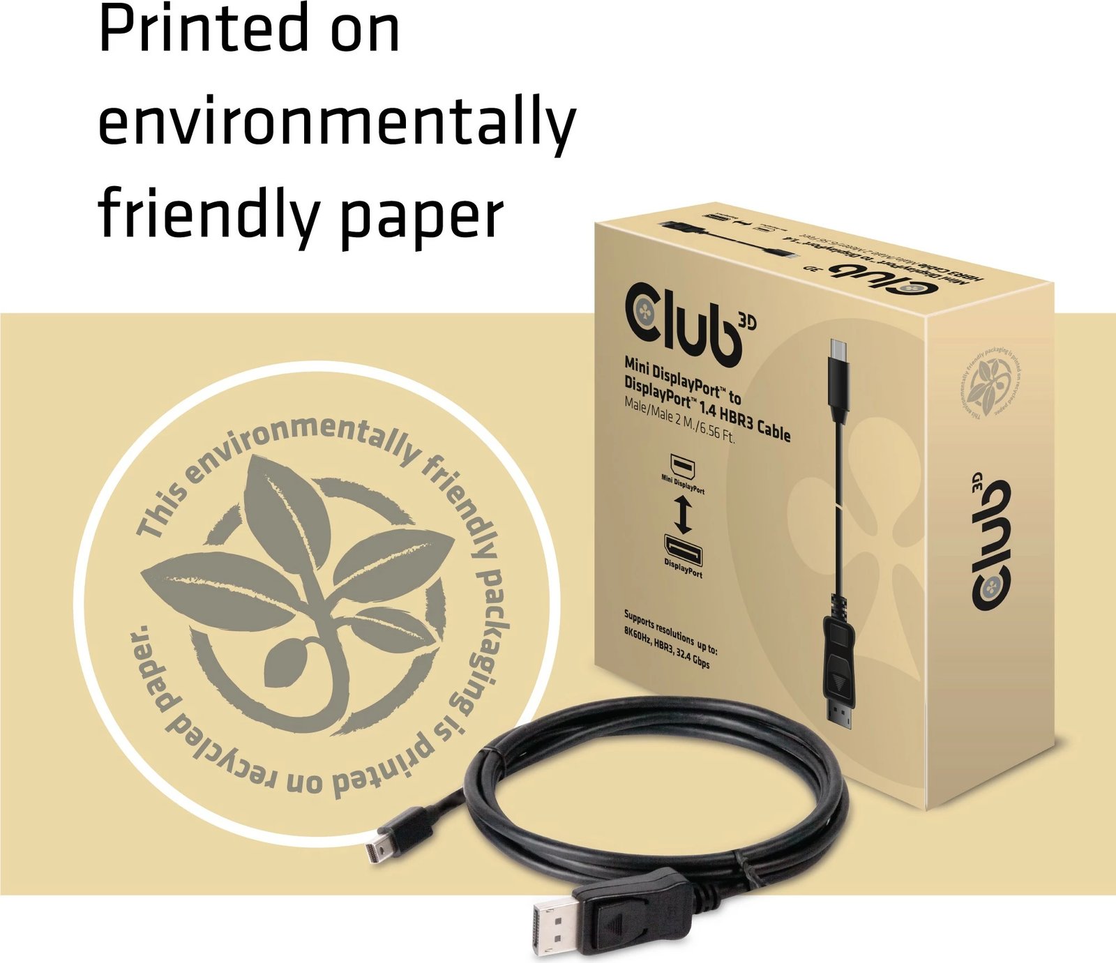 Kabllo DisplayPort Club3D MiniDP 1.4 në DP 1.4, 2m, e zezë