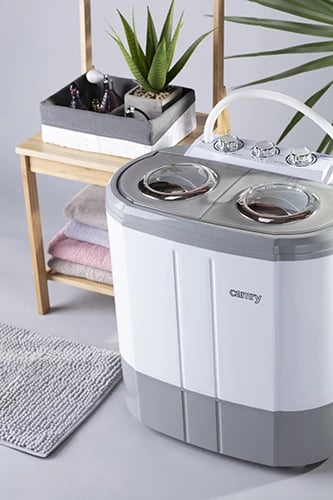 makinë larëse portative dy-kubikëshe, Adler Camry CR 8052, 3kg larje 1kg shtrydhje, konsum i ulët, dimensione 570x350x540, e bardhë/gri