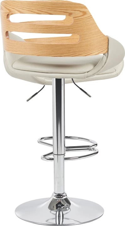 Karrige për bar Fern, palosëse, lëkurë PU bezhë, dru gri, metal krom, 50x48.5x89-110.5cm