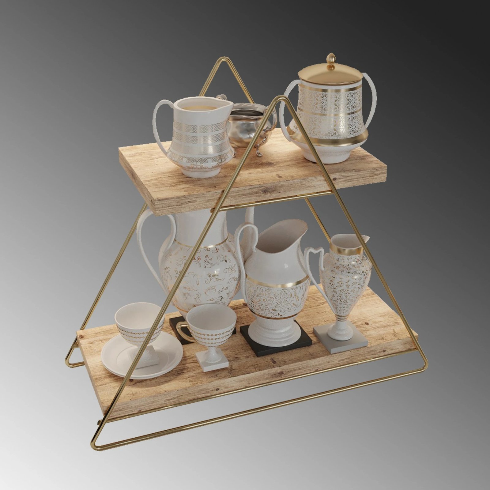 Raft muri prej druri të fortë, ngjyrë ari dhe kafe, Hanah Home, raf organizues shumë qëllimësh, 38x16x42cm