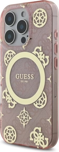 Mbështjellës Guess IML Peony On 4G Background MagSafe për iPhone 16 Pro Max, Rozë