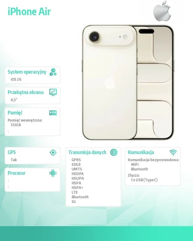 Celular Apple iPhone Air 512GB 6.5 inç 5G ari i ndritshëm