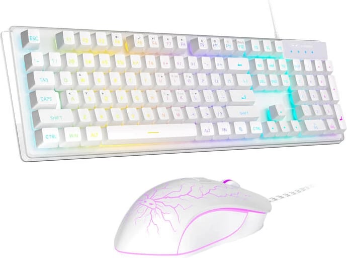 Set tastierë + maus MageGee K1, me kabllo, RGB, 104 taste, DPI 3200, Bardhë