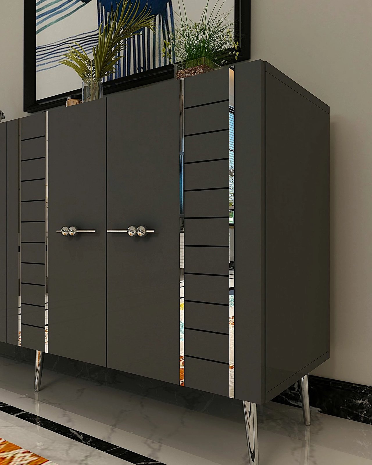 Konsolë Skye Decor, ngjyrë antracit dhe argjendi, Imre