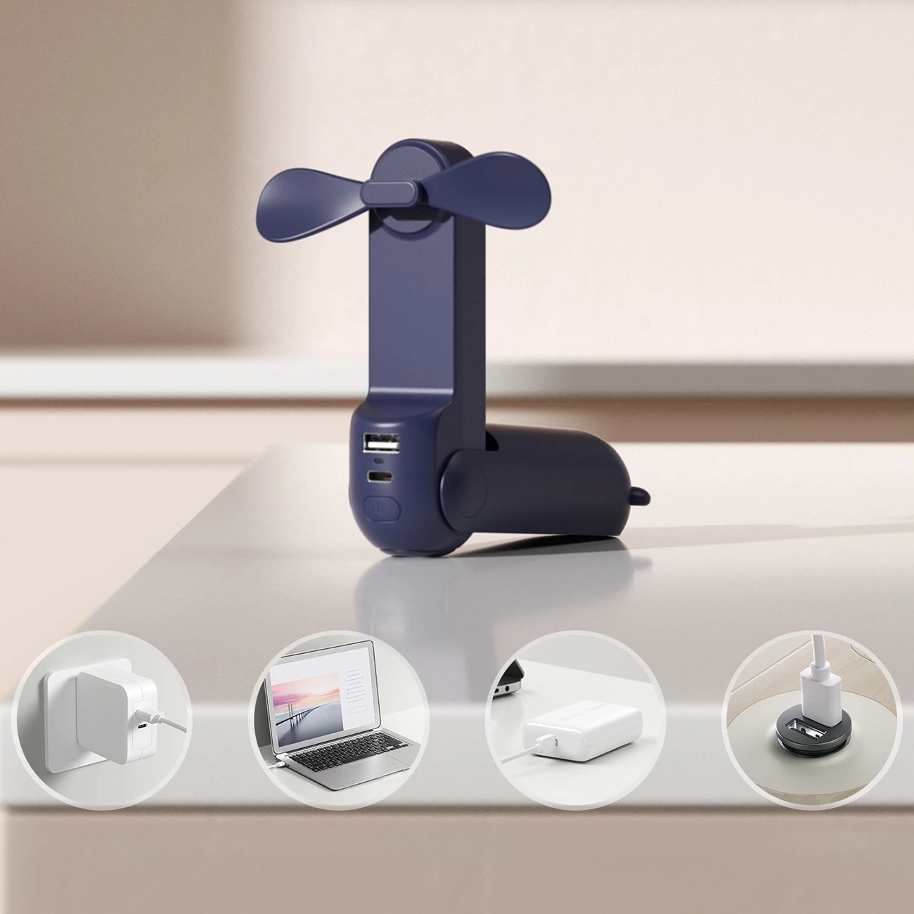 Ventilator dore Jisulife Handheld Fan Life8, 2000 mAh, USB-C, dritë LED, Blu