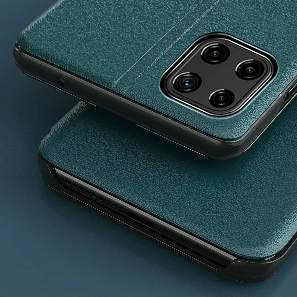 Mbështjellës Hurtel Eco Leather View Case për Samsung Galaxy A22 4G, me kapak dhe mbajtës, e zezë