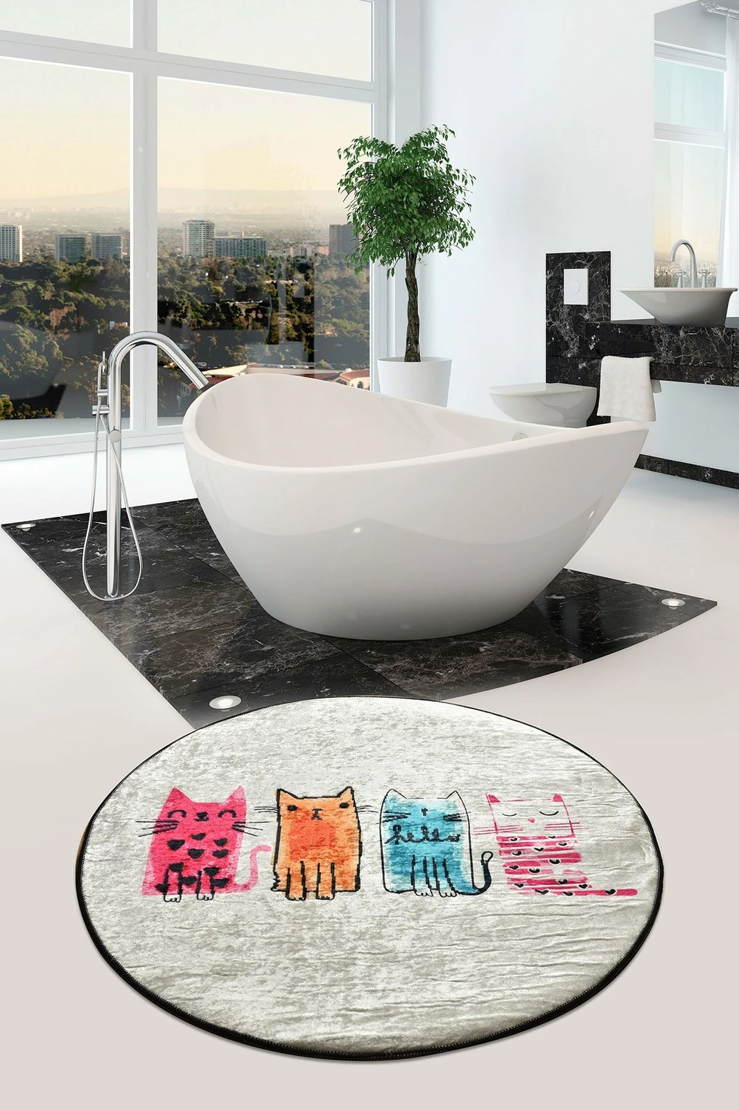 Tapet për banjo Mijölnir, dizajn me mace të vogla, shumëngjyrësh, 100cm