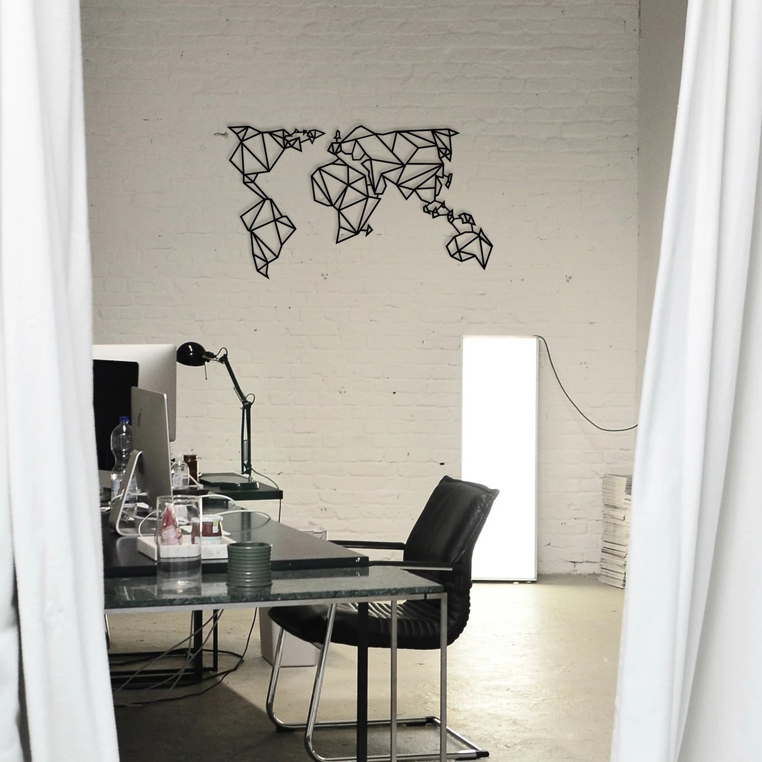 Aksesor dekorativ metalik për mur, hartë bote, Wallity