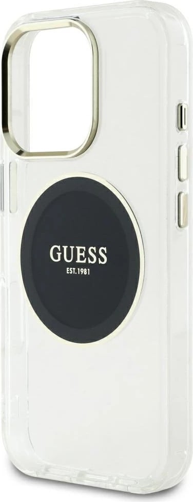 Mbështjellës Guess IML Metal Colored Circle Classic Logo MagSafe për iPhone 16 Pro Max, Zi