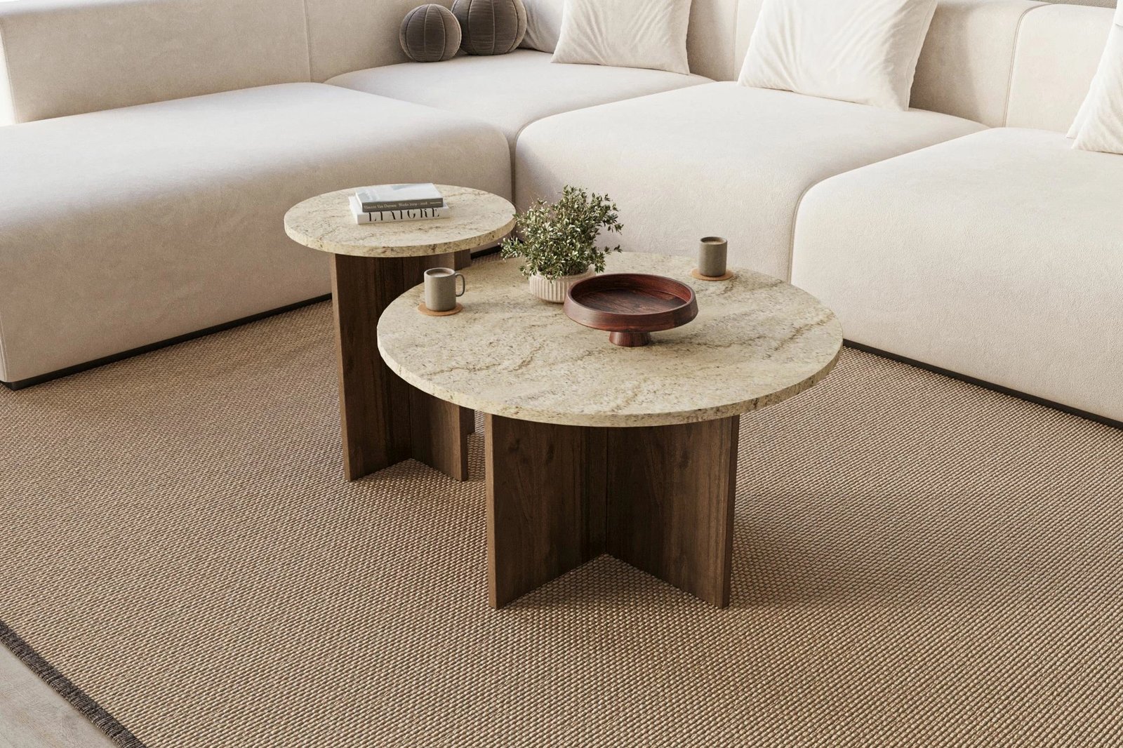 Set tavolinash kafeje Skye Decor, travertin, dru arre