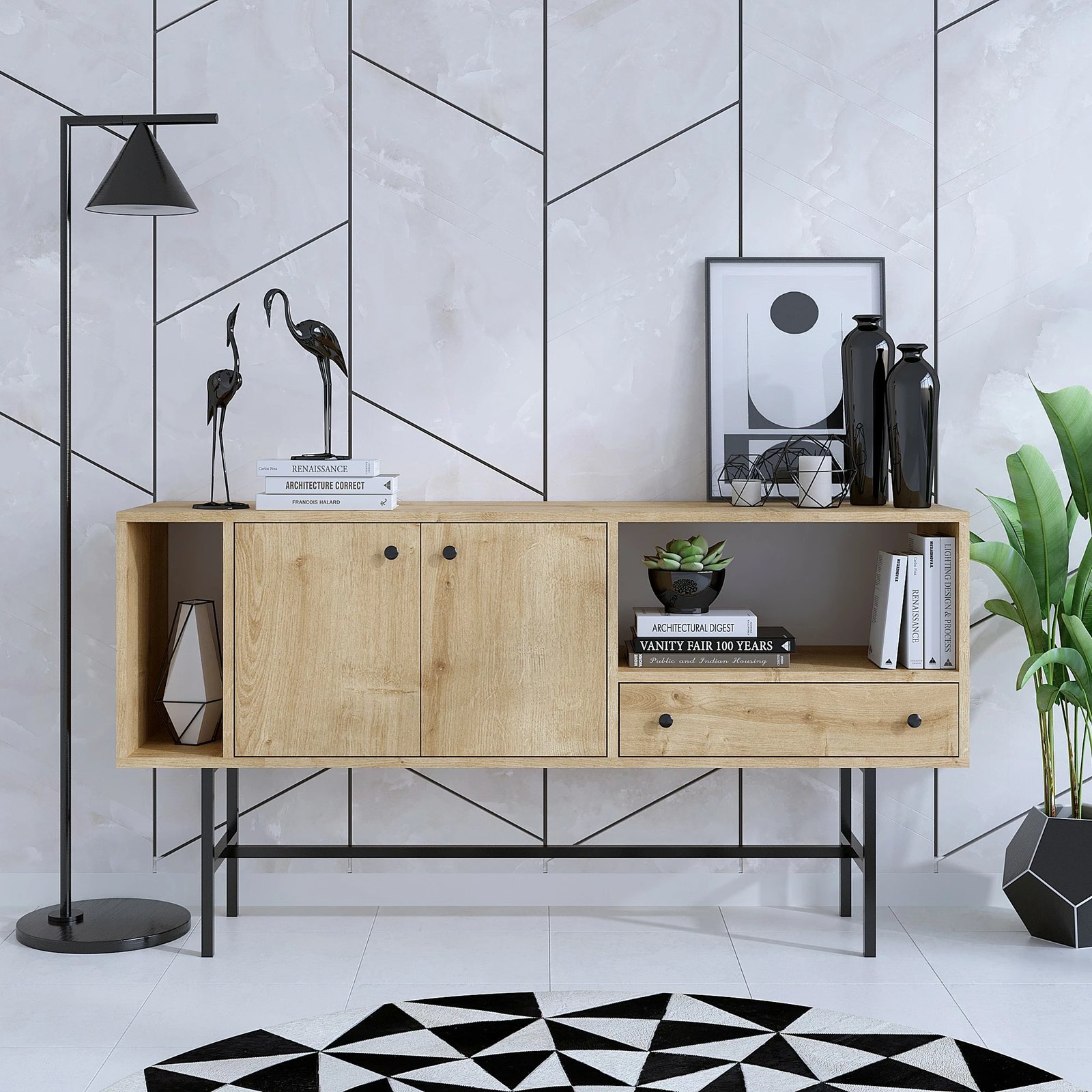 Konsol Freya, ngjyrë lisi Sapphire, e zezë