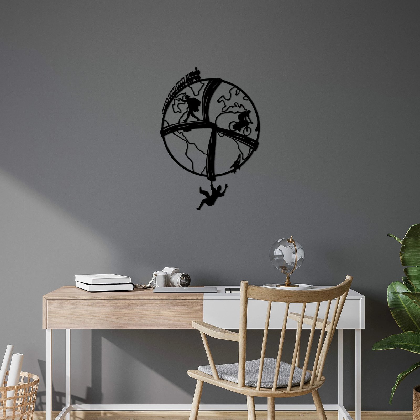 Aksesor dekorativ metalik për mur, Travel The World, Wallity, 46x66cm