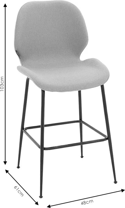 Karrige për bar Impel, këmbë metali të zeza, pëlhurë bezhë