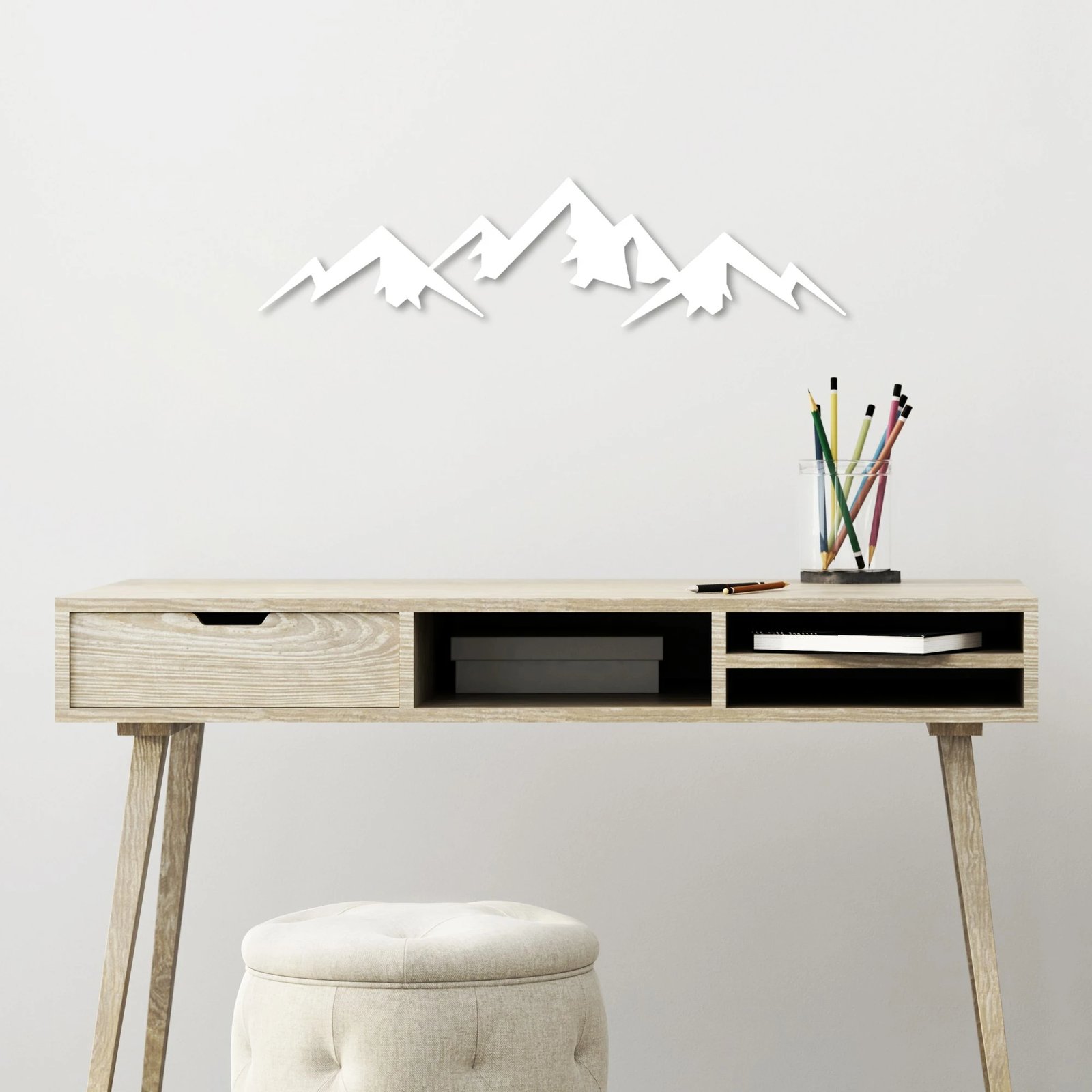 Aksesor dekorativ metalik për mur, Wallity, mal, i bardhë, 54x14cm