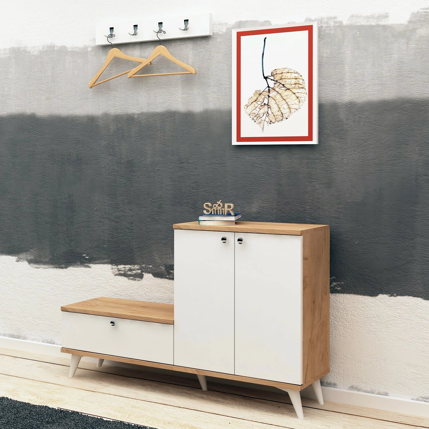 Stendë korridori Hanah Home, Evva, ngjyrë lisi dhe e bardhë