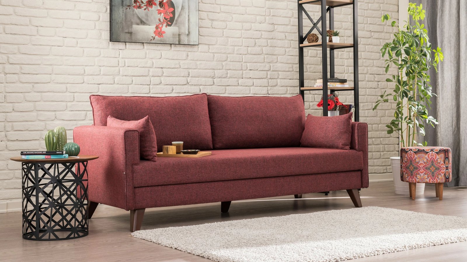 Divan treshe Atelier del Sofa, Bella, ngjyrë e kuqe klaret