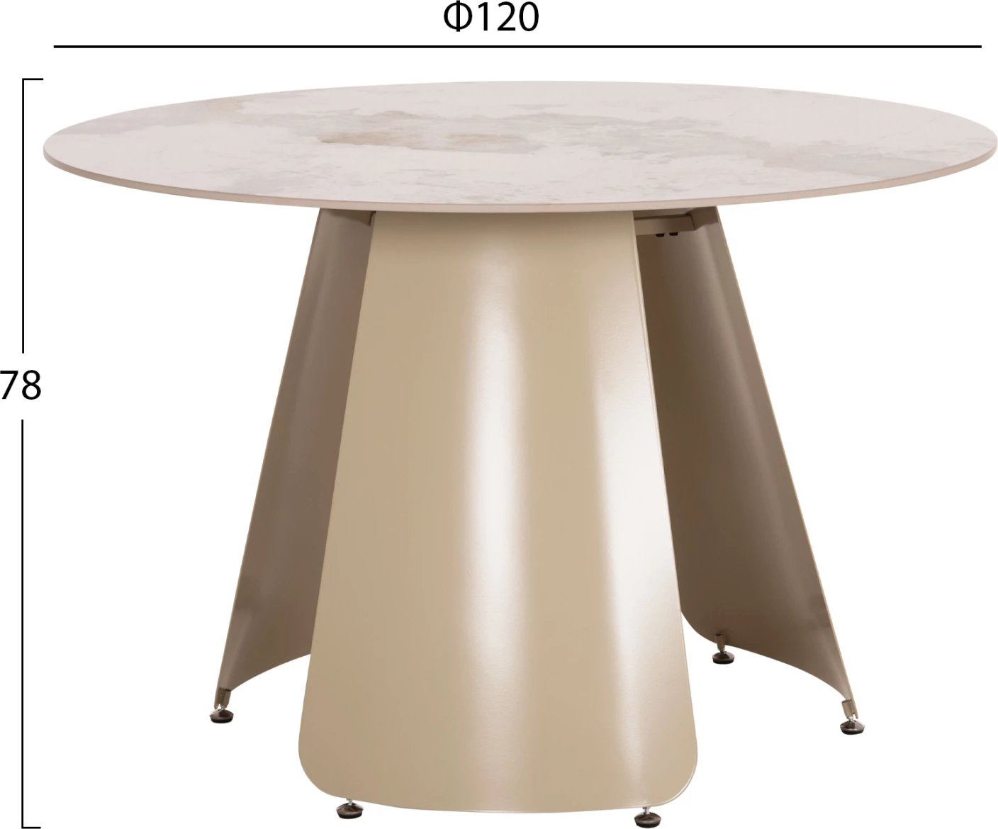 Tavolinë e rrumbullakët ngrënieje SEDAR, sipërfaqe qeramike, këmbë metalike krem të bardha, FH18326, 120x76cm