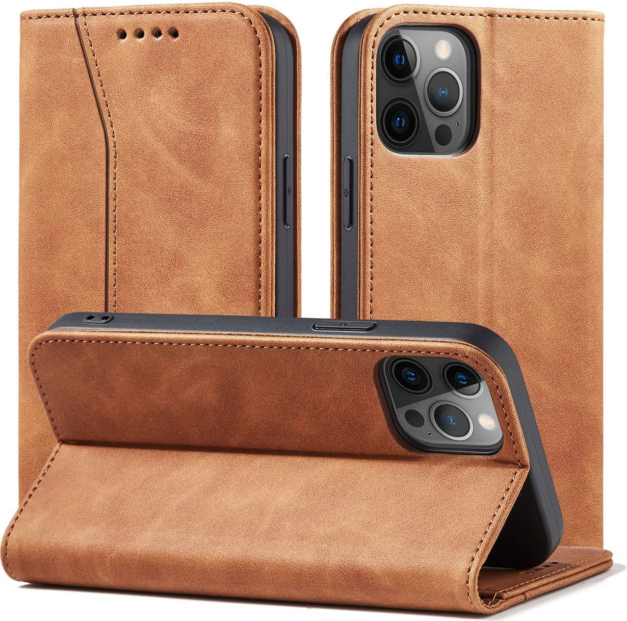 Mbështjellës Hurtel Magnet Fancy Case për iPhone 12 Pro Max, me portofol dhe mbajtëse, Kafe Mbështjellës Hurtel Magnet Fancy Case për iPhone 12 Pro Max, me portofol dhe mbajtëse, Kafe