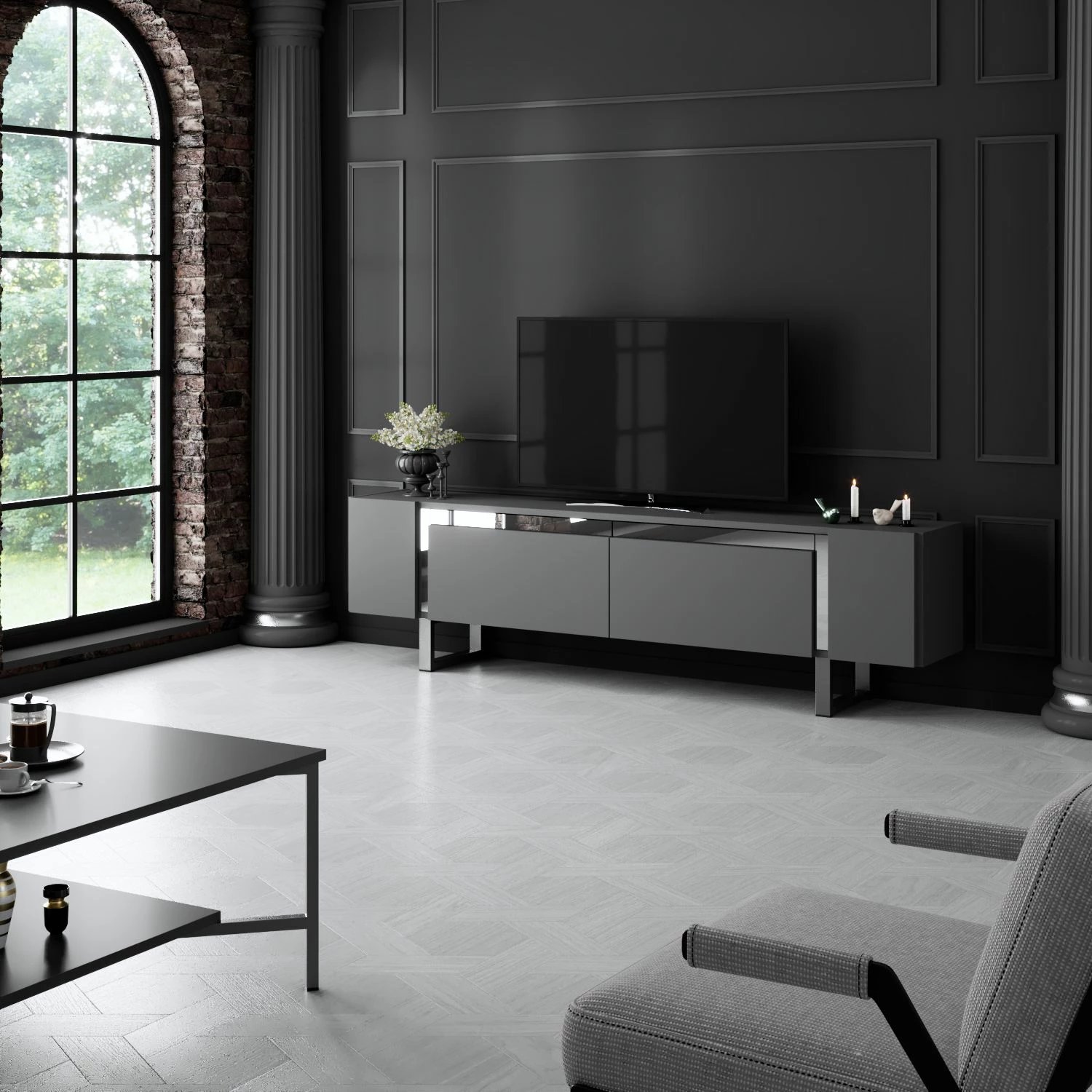 Komodë TV Hanah Home, Yildiz, antracit, argjend