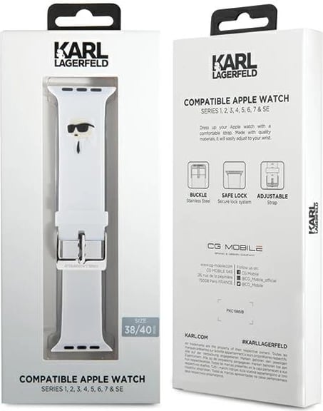 Rrip silikoni për Apple Watch Karl Lagerfeld 3D Rubber Karl Head, i bardhë