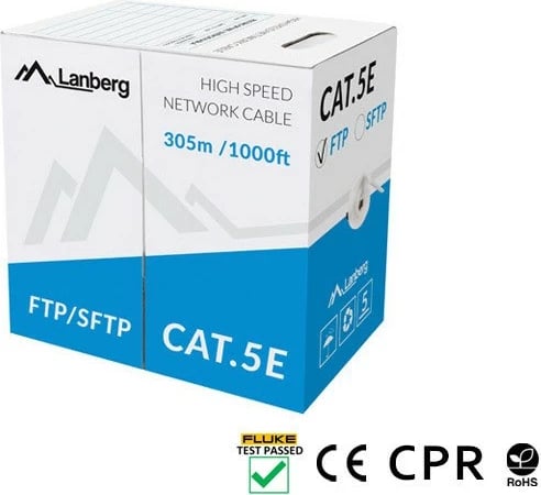 Kabllo rrjeti Lanberg CAT 5e S/FTP, 305m, bakër, Gri