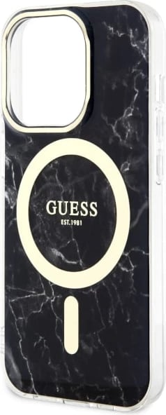 Mbështjellës Guess GUHMP14LPCUMAK për iPhone 14 Pro 6.1", MagSafe, mermer, zi Mbështjellës Guess GUHMP14LPCUMAK për iPhone 14 Pro 6.1", MagSafe, mermer, zi