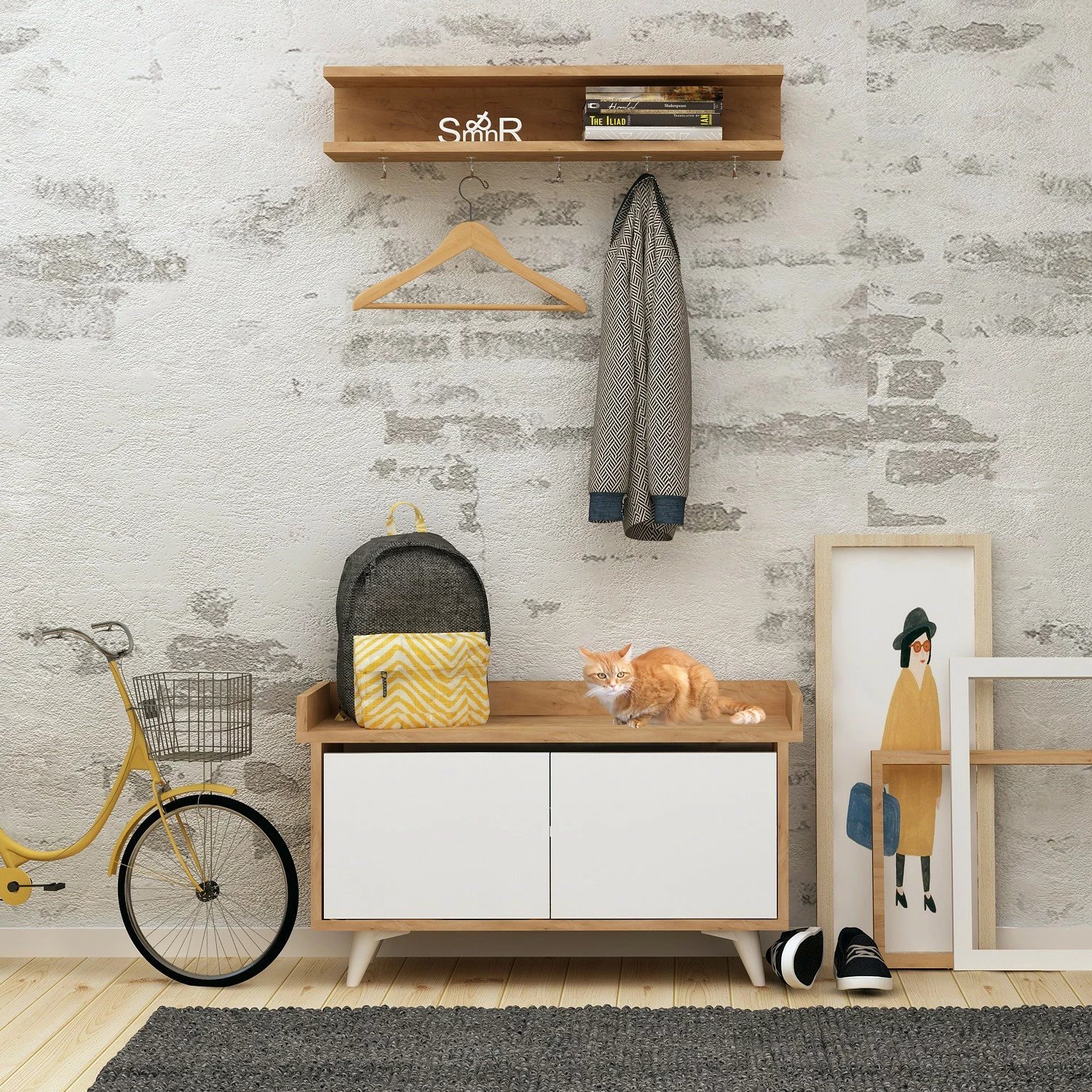 Stendë korridori Skye Decor, ngjyrë lisi dhe e bardhë